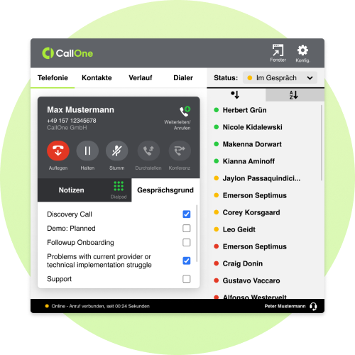Das Softphone ist eine der vielen Funktionen der CallOne Cloud Telefonanlage Das Softphone ist eine der vielen Funktionen der CallOne Cloud Telefonanlage