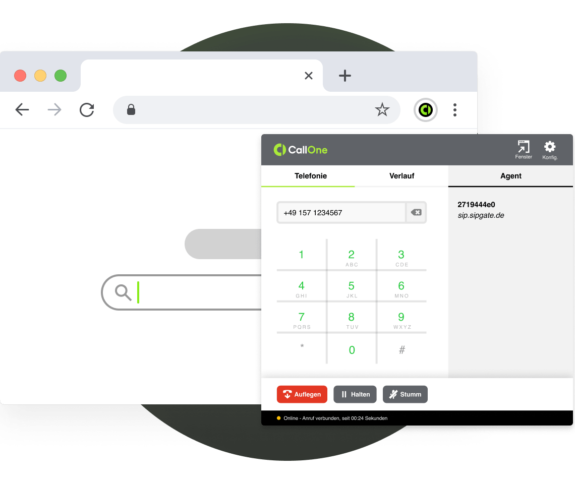 CallOne Softphone ist als Alternative zur Teams-Telefonie im Browser integriert