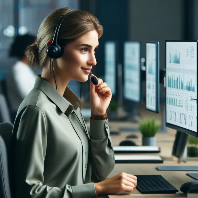 Callcenter Agentin wertet Statistiken aus über Anrufe