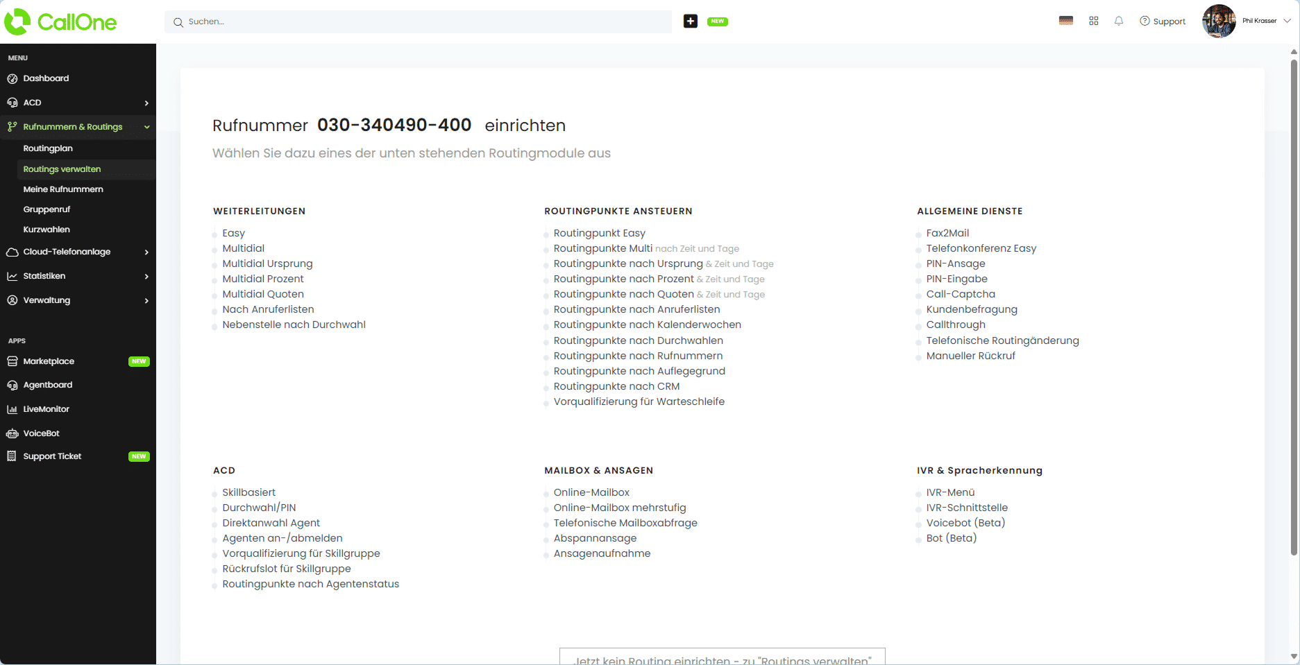 rufnummer routing einstellungen